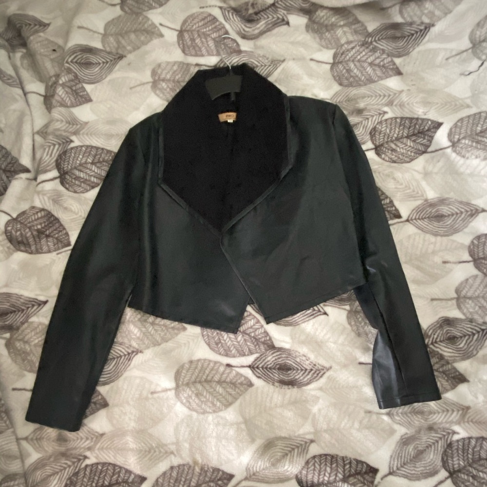 Black faux leather mini jacket